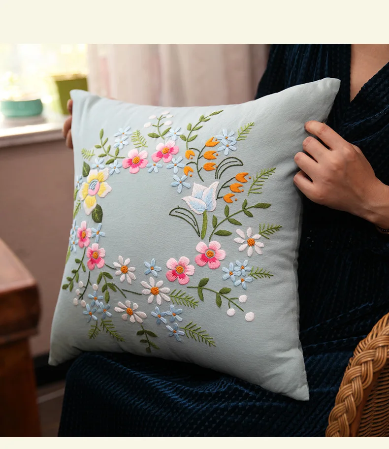 unfinished diy kit de bordado travesseiro caso flor ponto cruz conjunto costura artesanal arte artesanato presente decoração da sua casa