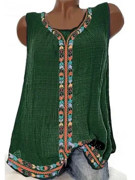 

Chic Leisure O Neck Sleeveless T Shirts Summer Women T Shirt Harajuku New Retro Ethnic Floral Print T-shirt Vest Plus Size 5XL