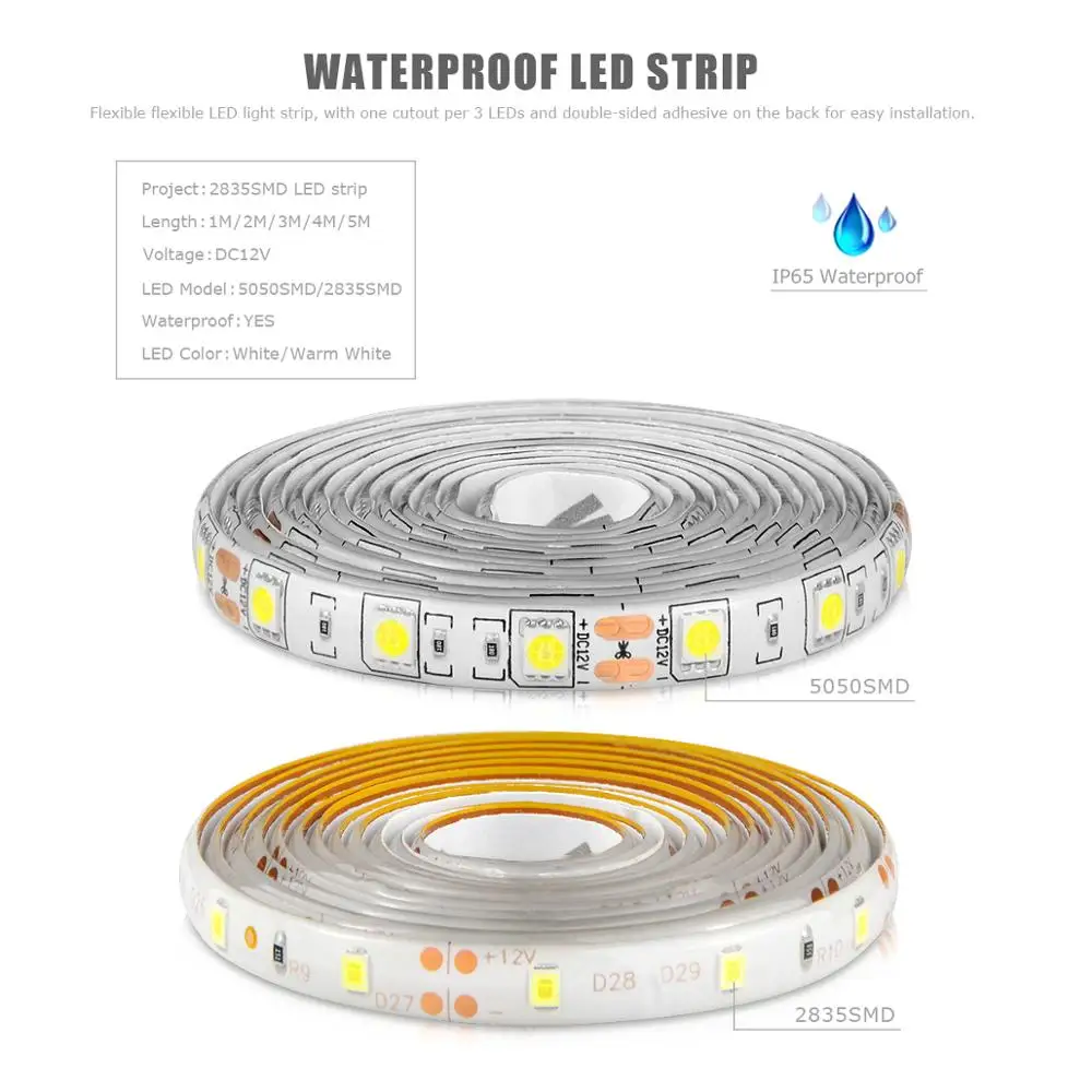 IP65 SMD 5050 2835 Светодиодный лента Диодная лента DC 12 В PIR датчик движения светодиодные полосы света ЕС США адаптер 1 м-5 м клейкая светодиодная кухонная лампа