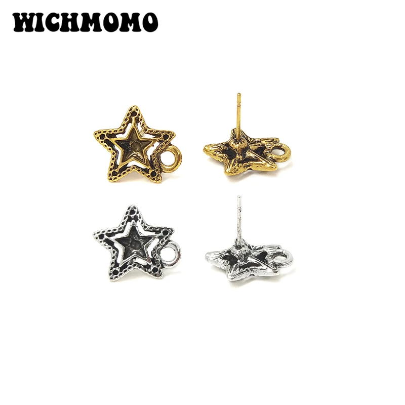 

2019 New Fashion 16mm 10pieces/bag Retro Zinc Alloy Stars Earring Base Connectors Linkers for DIY Earring Jewelry Accessories