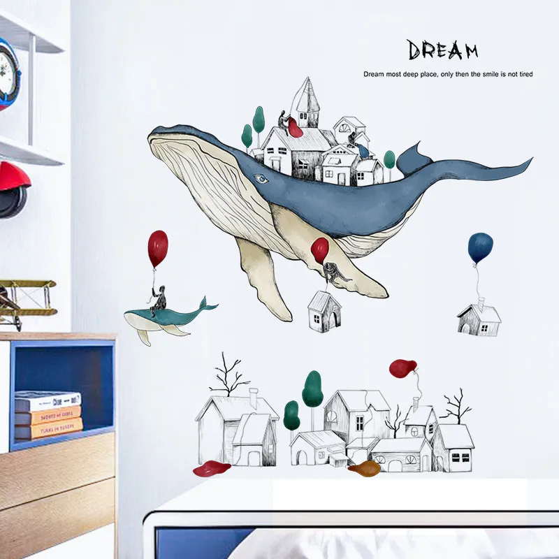 

Large Whale Wall Sticker for Living Room PVC 3D Art Decal Sticker for Kids Room Nursery Wall Decoration Home Decor Wallpaper