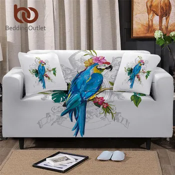 

BeddingOutlet Macaw Art Elastic Sofa Cover Bird Morning Glories Slipcover For Sofas Animal Armchair Cover White capa para sofa