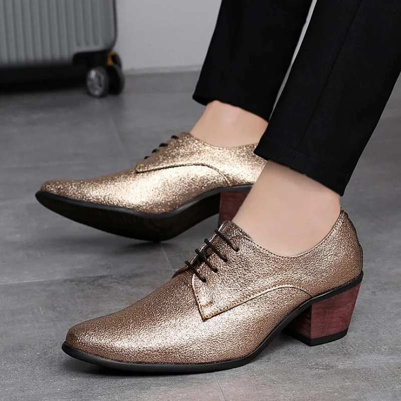 

Mazefeng Men Oxford Dress Shoes Lace Up Pointed Toe High Heels Luxury Gold Silver Wedding Groom Shoes Bling Glitter Party Prom