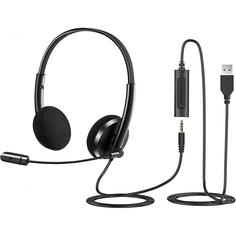 New Bee USB Headset with Mic Mute for PC 3.5mm Business Headphones with  Rotatable Microphone
