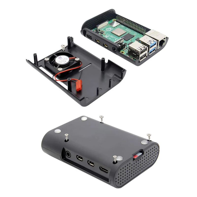 Raspberry Pi 4 ABS чехол черная коробка защитный кожух+ охлаждающий вентилятор Алюминиевый радиатор для Raspberry Pi 4 Модель B для Pi 4B