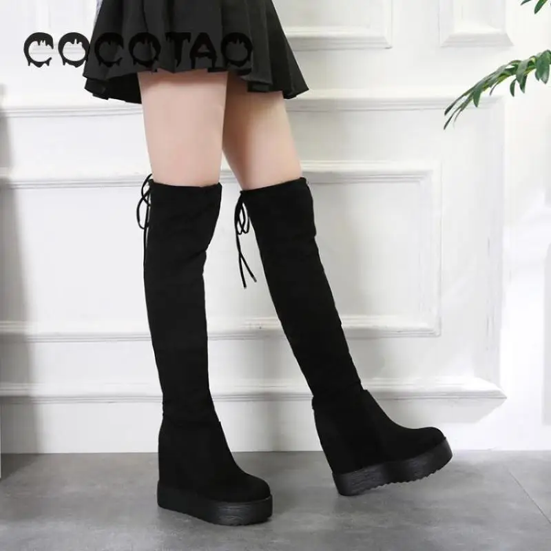 Ceny Nowy 2019 Boot do wyszczuplania nóg grube dno zwiększone buty do kolan modne buty kobieta buty damskie buty zimowe zakolanówki