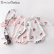 Ins/осенний стиль, Детский комбинезон с вишнями для новорожденных, розовый, милый, с длинными рукавами, вязаный шерстяной комбинезон, Цветочный наряд для маленьких девочек, одежда