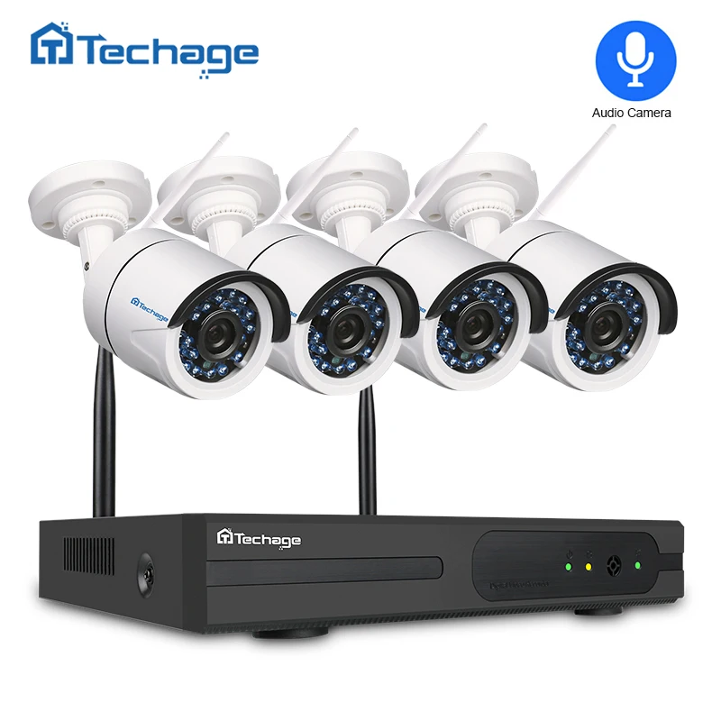 Techage 4CH 1080P 2MP Wireless NVR Kit CCTV System Outdoor IR Cut Audio Wifi IP Camera Security Vid