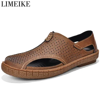 

Brand Summer Beach Shoes 2020 Fashion Designers Men Sandals Split Leather Slippers For Men Slip On Casual Shoes Big Size 38-46