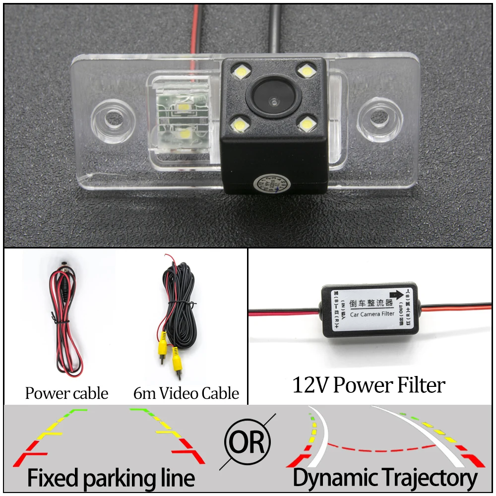 4LED Camera N Filter Для VW Bora Jetta Touareg Tiguan Passat B5 B6 Golf Polo Santana Автомобильная фиксированная или динамическая траектория обратная парковочная камера заднего вида - Название цвета: 4LED Camera N Filter
