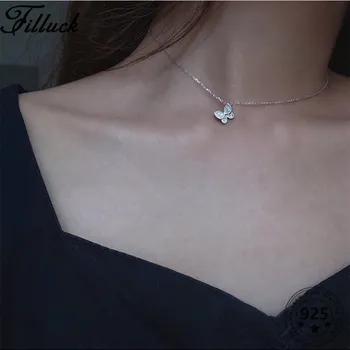 

Filluck Genuine 925 Sterling Silver Shiny Butterfly Pendant Necklace Zircon For Women Jewelry Silver Fine Jewelry Pendant Neckl