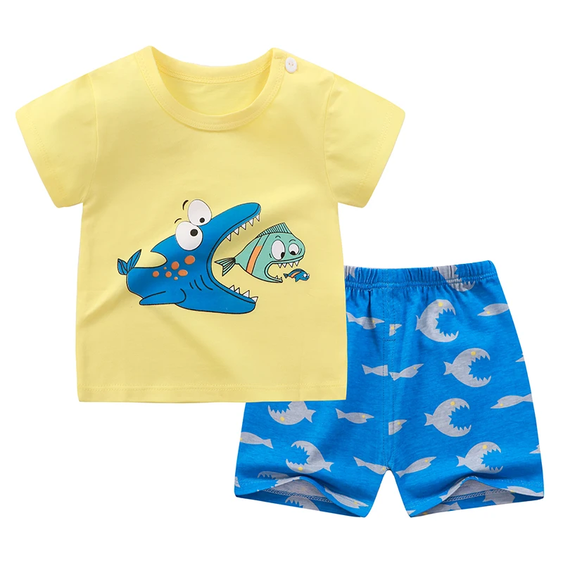 Baby Clothing Set luxury Summer Boy And Girl Pure Cotton Printed Cartoon Short Sleeved Shorts Suit Baby Clothes 2021 Assorted Patterns Styles Outfits baby knitted clothing set Baby Clothing Set