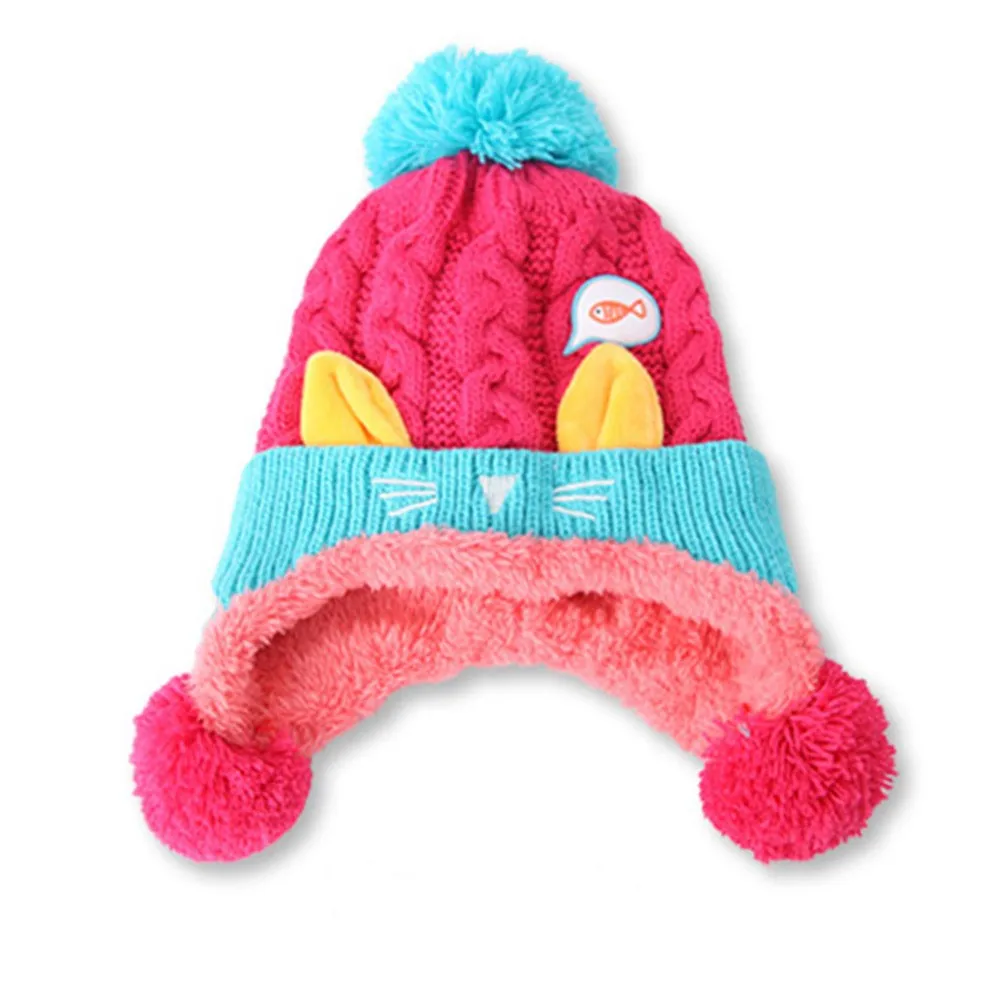 Зимняя детская шапка, теплая детская шапка Skullies, Шапка-бини для детей, для мальчиков и девочек, с кошачьими ушками, детские вязаные крючком детские шапки