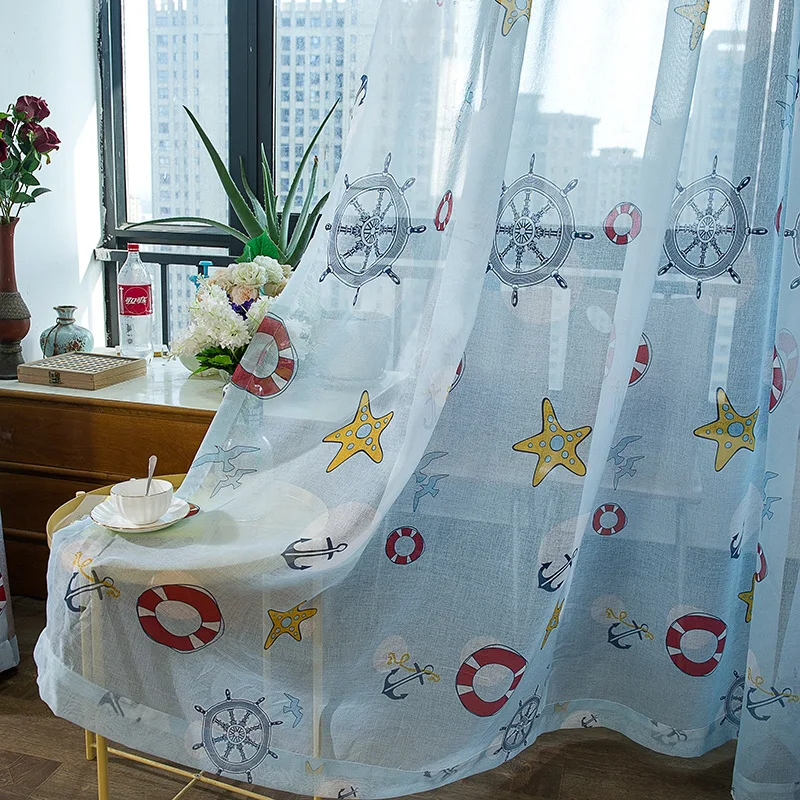 Blue Cartoon Children Curtains For Living Room Kids Blackout Customized Finished Sheer Curtains For Baby Girls Bedroom S102&40 - Цвет: tulle