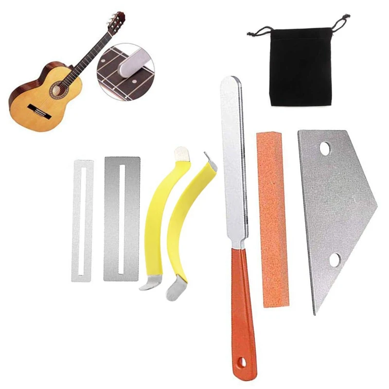 Guitar lutier Tool 1 Guitar Fret File, 1 Fret Rocker Tool, 2 металлических струн, 2 защита для грифа и Grindi