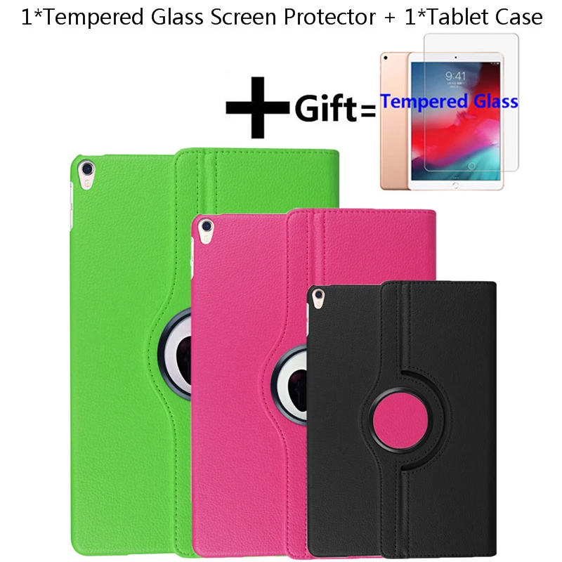 

Luxury PU Tablet Cover+9H Screen Protector Tempered Glass For For iPad Air 3 10.5 2019/iPad Pro 10.5 A1701 A1709 A1852 2017 Case