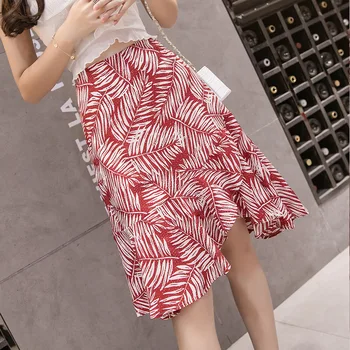 

CYNTHIA Summer Women Chiffon Skirts Female Vintage Floral High-Waisted Irregular Ruffles Above Knee Mini Skirts