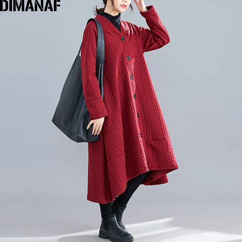 Jing9972-jiu DIMANAF осень зима размера плюс женская куртка пальто элегантная женская верхняя одежда свободный длинный рукав толстый кардиган на пуговицах женская одежда - Цвет: Jing9972-jiu