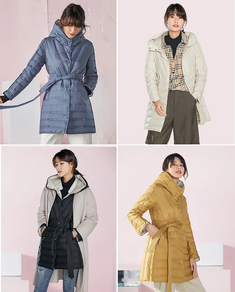 Fashion Thin Down Coat Women Long Jacket New Winter Slim Warm Coat Female Overcoat Solid color Lace-up Parkas Women WM120