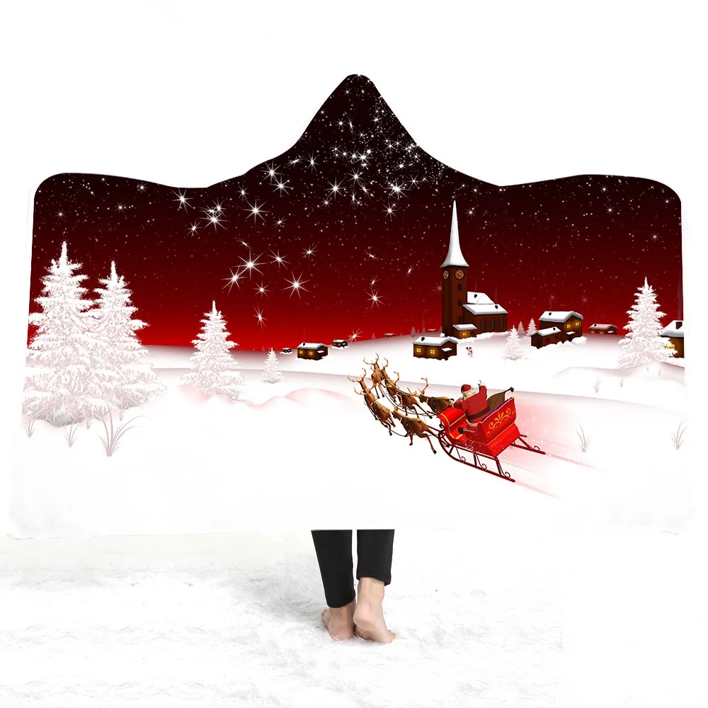 

Merry Christmas Hooded Throw Blanket Snowflake Coral Fleece Home Blanket Custom Sherpa Plush Throw Wearable Blanket Dropshipping
