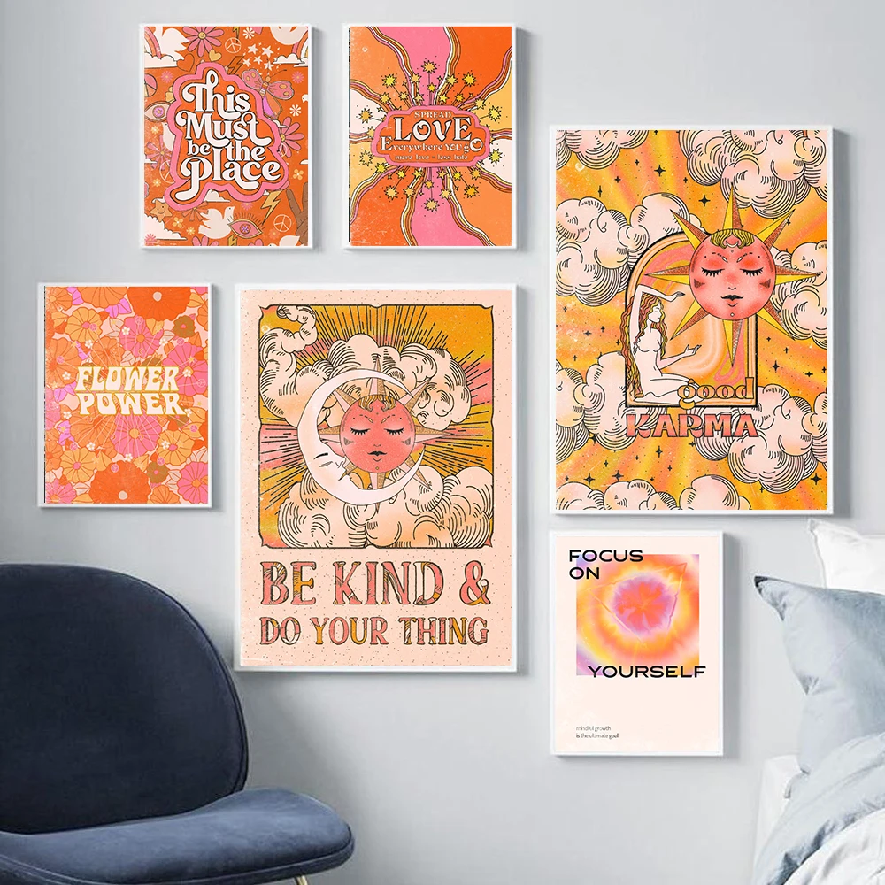 

Bohemian Sun and Moon Goddess Posters and Prints Quote Canvas Painting Floral Power Modern Living Room