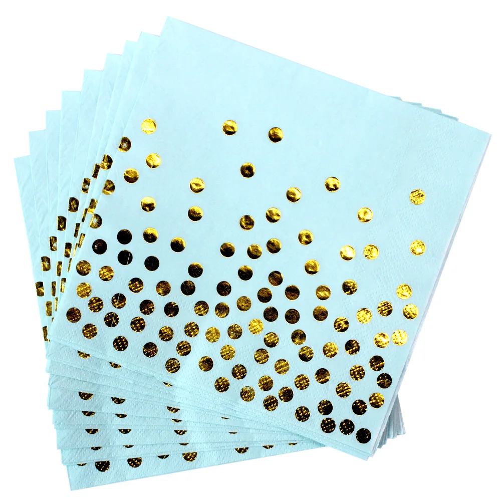 Blue Gold Dot Plates Cups Napkins Disposable Tableware for Happy Birthday Party Supplies Wedding Bronzing Dot Party Favors
