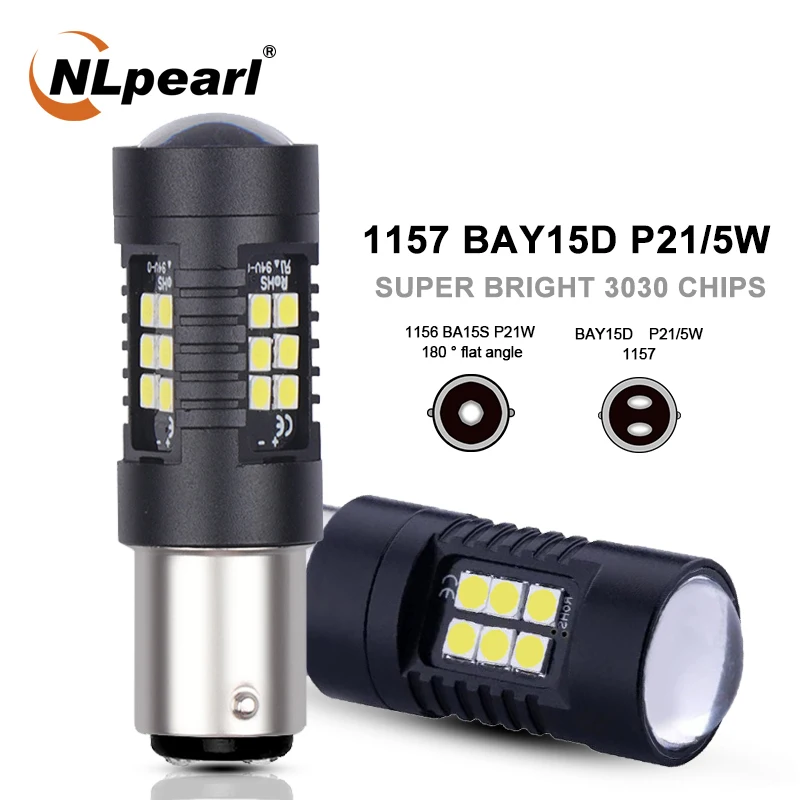 

NLpearl 2x Signal Lamp P21w Led Ba15s 1156 Py21w Bau15s LED Car Bulb 3030 SMD 1157 Led Bay15d P21/5w Turn Brake Backup Light 12V