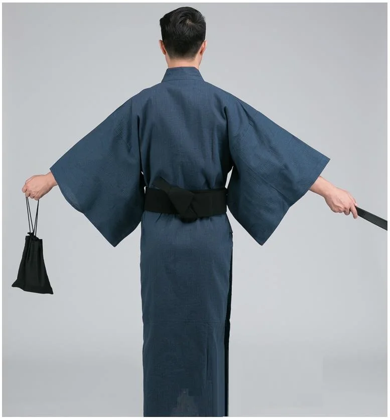 Men Kimono Bathrobe Yukata Long Pajamas Cotton Robe Breathable Summer Japanese Style Household