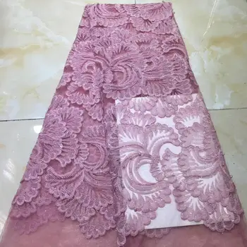 

New 2020 African French Lace Fabric High Quality Tulle Net Lace Fabric 5 Yards Beads Embroidery Nigerian Lace Fabric For Women