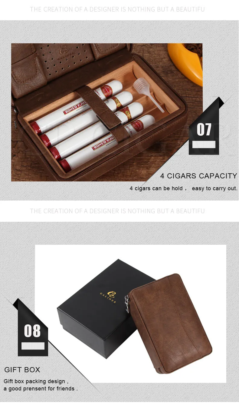 GALINER кожаный чехол для сигар для путешествий Humidor роскошный кедровый Деревянный чехол для 4 сигары Cohiba W/увлажнитель для сигар