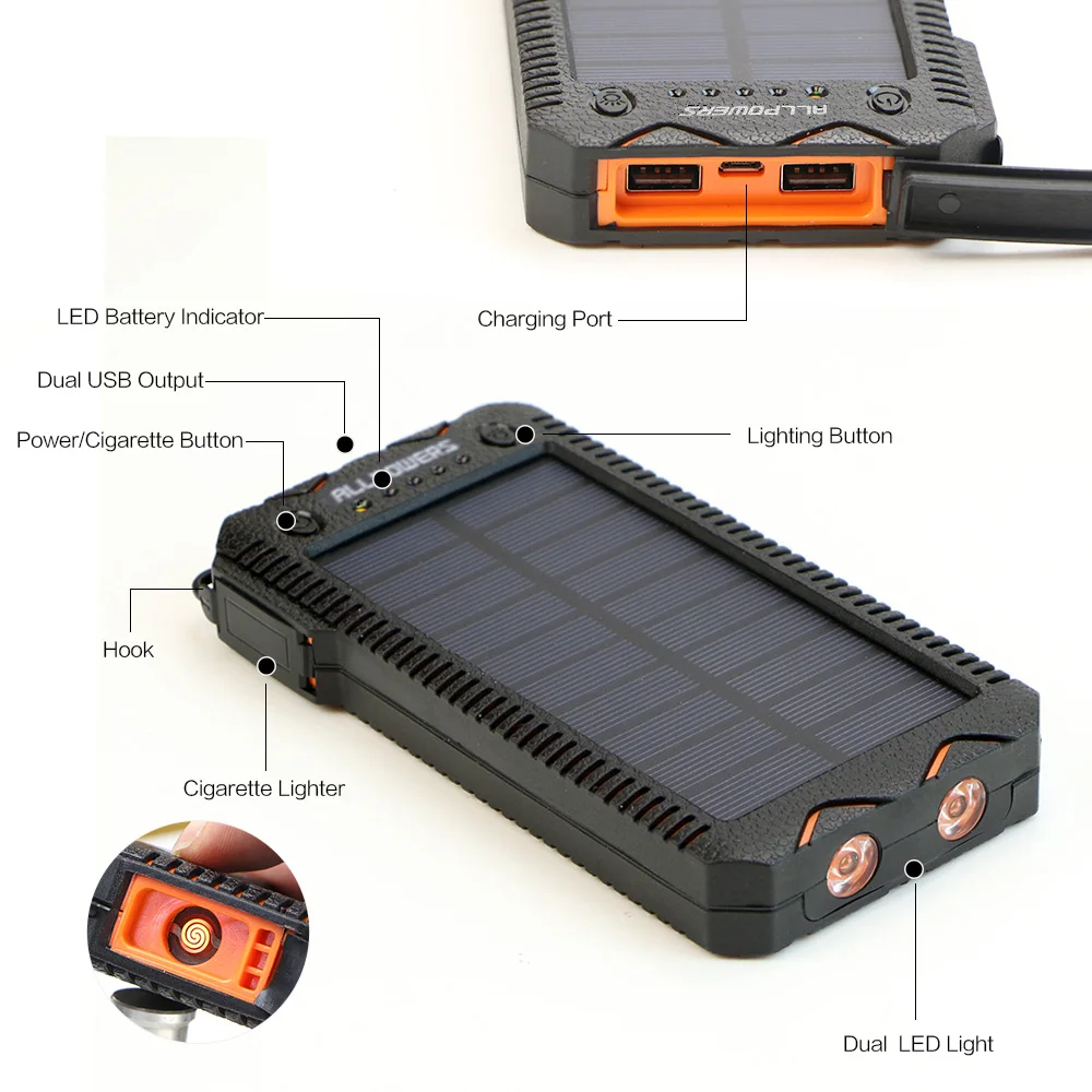 Все мощности S 15000mAh Солнечное зарядное устройство с прикуривателем солнечная панель ed зарядное устройство для iPhone huawei Xiaomi сотовые телефоны