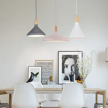 

Wood Pendant Light Restaurant Bar Bedside Kitchen Lamps Creative Pendant Lamp Japanese Minimalist Modern Nordic White Black Iron