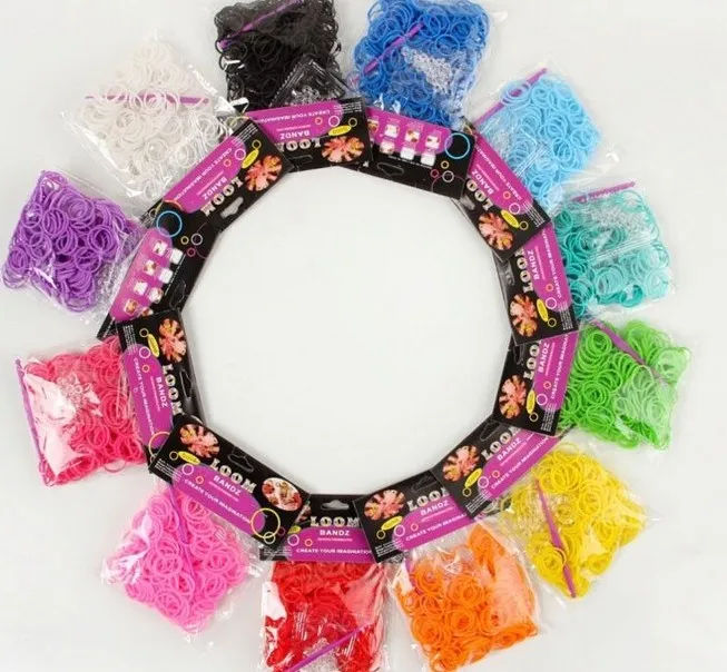 ghdfg2 600 bands+24 S-Clips/pack 12 pcak/lot Elastic Rubber Candy Bracelet Loom Bands Multy gift Silicone Christmas | Украшения и