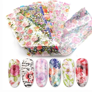 

12pcs/Set English letters Flower Nail Art Foils Transfer Slider Mixed Designs DIY Sticker Nail Foil UV Gel Adhesive