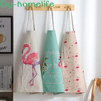 

60*68cm Nordic Multi-style Flamingo Cotton Linen Apron Antifouling Oil-proof Sleeveless Apron Kitchen Home Baking Cooking