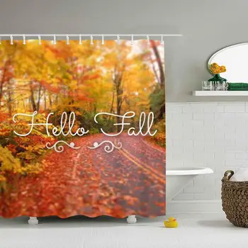 

Hello Fall Polyester Fabric Shower Curtain Sets with Hooks Waterproof Mildew Bathroom Decor Holiday Great Gift