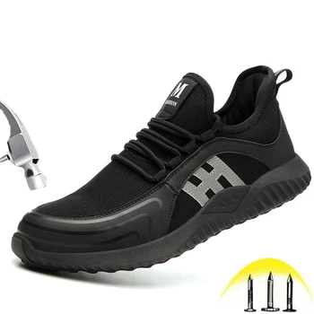 

Steel toe Safety Boots for Men Plus size Puncture Proof Breathable Construction Work Shoes Male Waterproof Casual Safety Shoes