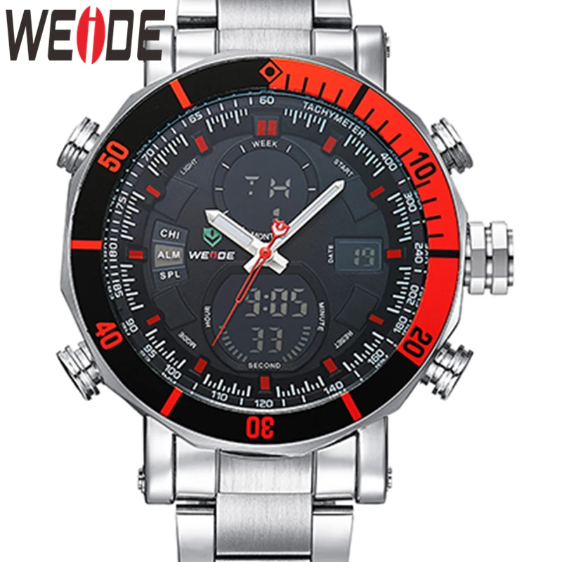 WEIDE Мужские Наручные Часы ЖКД Будильник Резиновый Ремешок Кварцевый Механизм