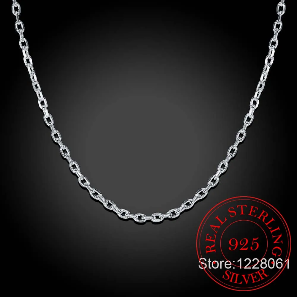 Woman's Fine Jewelry 925 Sterling Silver Flat ROLO Chain Necklace Charm 2MM Wide Silver Necklace 16"18" 20" 22" 24" silver necklace sterling chain necklace
