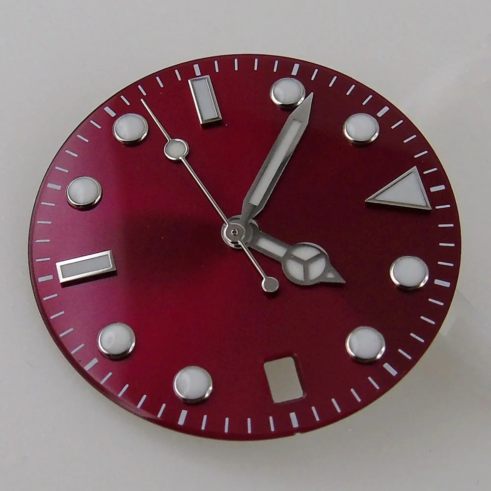 28.5mm Orange/Red Watch Dial+Watch Hands Sterile Watch Face Fit For NH35/NH35A Automatic Movement Date Window Luminous