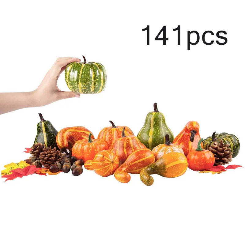 Top selling 141 PCS Artificial Pumpkins Acorn Maple Leaf Pinecone Set Photography Props Styrofoam Box Halloween Decor |