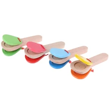 Ранние Обучающие деревянные игрушки перкуссионные ручки хлопающие пластинки кастаньеты для детский музыкальный инструмент дошкольного возраста