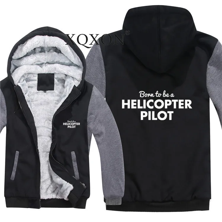 

XQXON-Eu/Us Size Born To Be A Helicopter Pilot Winter Mens Hoodies Coat Wool Liner Fleece Zipper Man Hooded Sweatshirts-J212