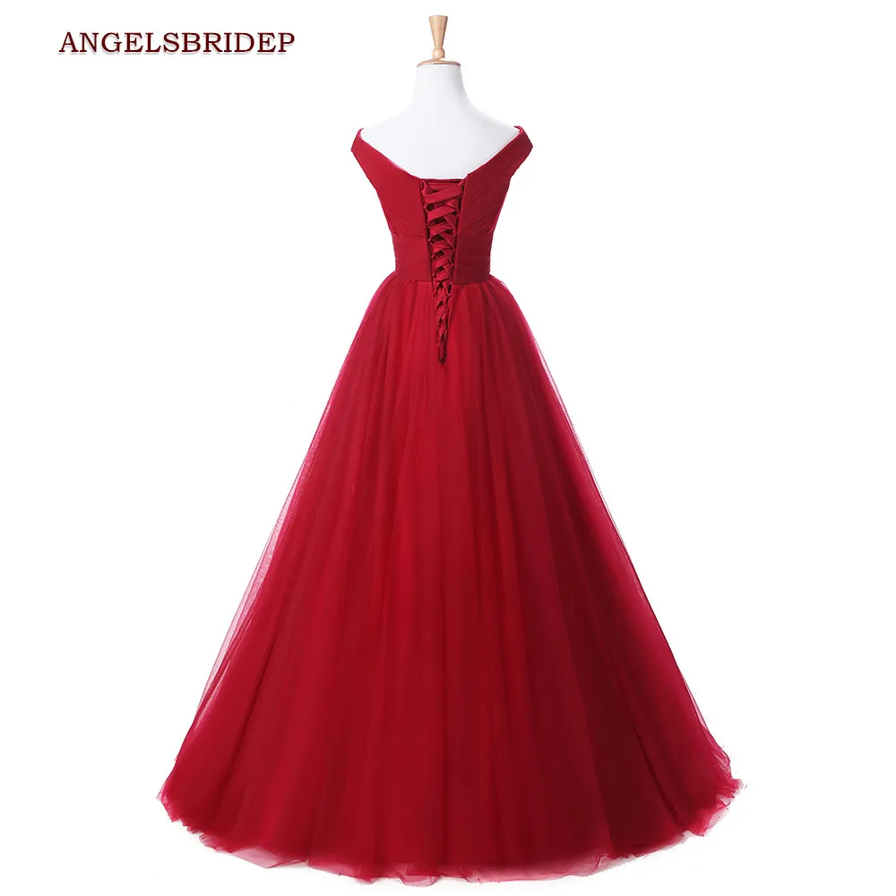 ANGELSBRIDEP-Long-Red-Bridesmaid-Dresses-V-Neck-Tulle-Party-Dress-Prom-Formal-Gown-With-Ruched-Bodice (1)_副本