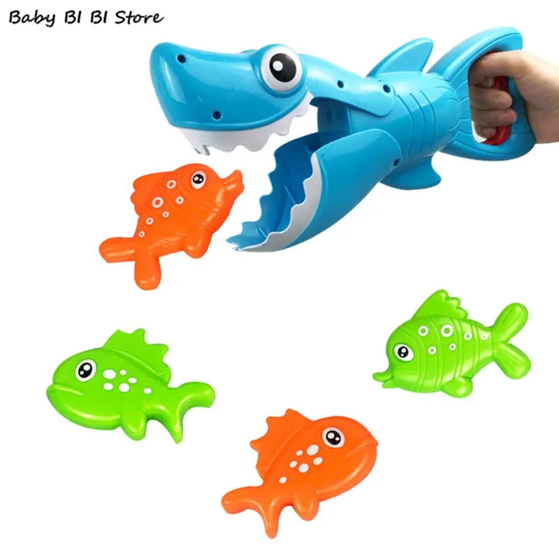 Juego de baño con forma de tiburón para niños y niñas, Juego de pesca con 4 peces, bañera