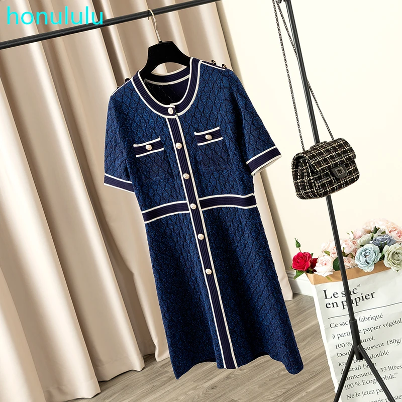 

Xiao Xiang Feng Dress Women's Spring/Summer 2020 New European Station French Retro Slim Fit Slim Ice Silk Knitted