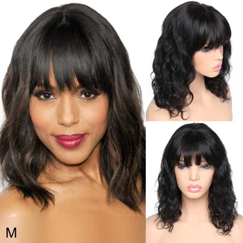 

150% Density Lace Front Human Hair Wigs With Bangs Natural Color Brazilian Remy Hair 13x4 Wavy Short Bob Human Hair Wig Glueless