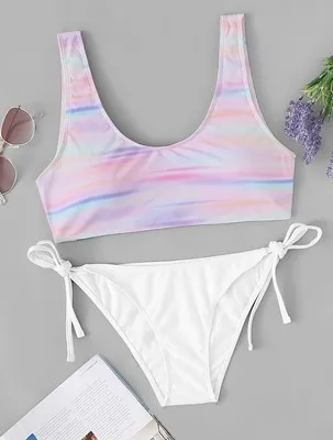 

2019 New Style Bathing Suit Europe And America Women's Split Type Bikini Printed Gradient Color Bikini Swimwear