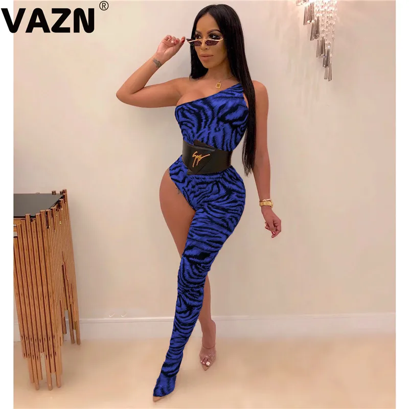 VAZN OFN6328 принт Tide Асимметричный высококачественный сексуальный взрослый модный Холтер шеи выдалбливают высокой талией женские длинные брючные комбинезоны