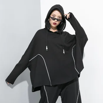 

Autumn Women Oversized Bat Long Sleeve Loose Hooded Dark Black Sweatshirt Female Punk Gothic Streetwear Hip Hop Sweatshirt Cape